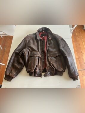 Brown Leather Bomber Jacket with Red Lining - crazy soft and nice Context